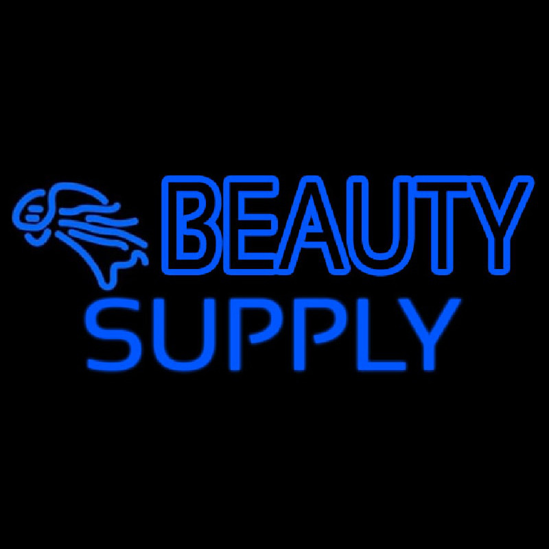 Double Stroke Blue Beauty Supply Leuchtreklame