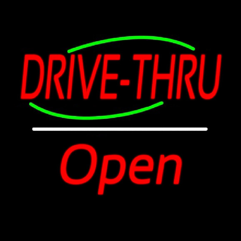 Drive Thru Open White Line Leuchtreklame