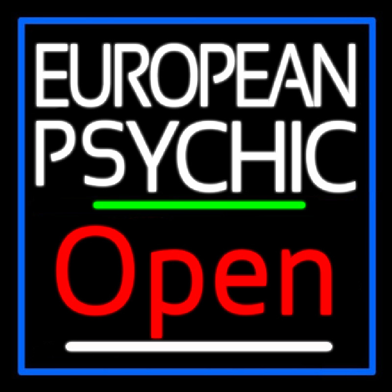 European Psychic Open Blue Border Leuchtreklame