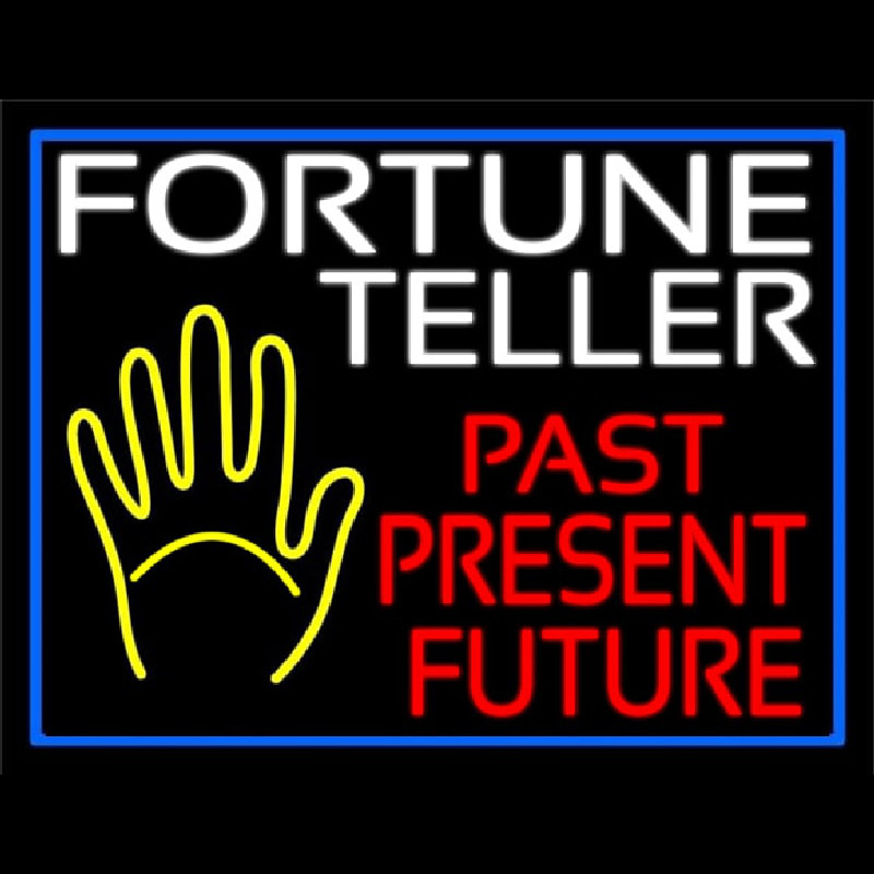 Fortune Teller Past Present Future Blue Border Leuchtreklame