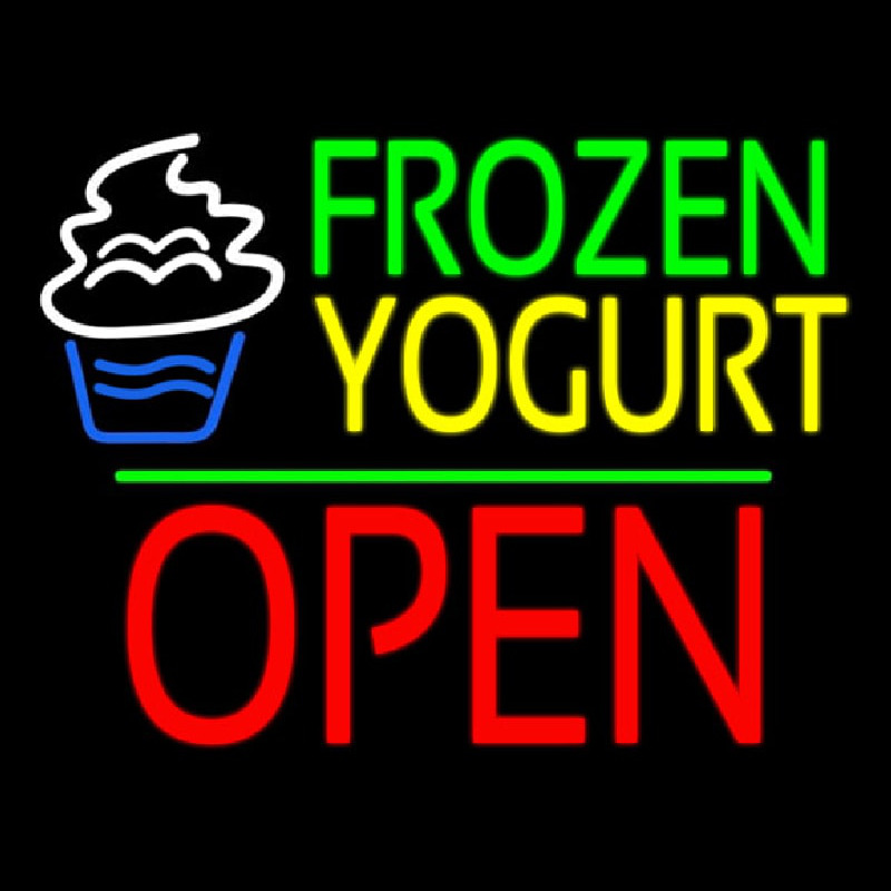 Frozen Yogurt Block Open Green Line Leuchtreklame