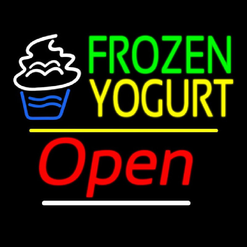 Frozen Yogurt Open Yellow Line Leuchtreklame