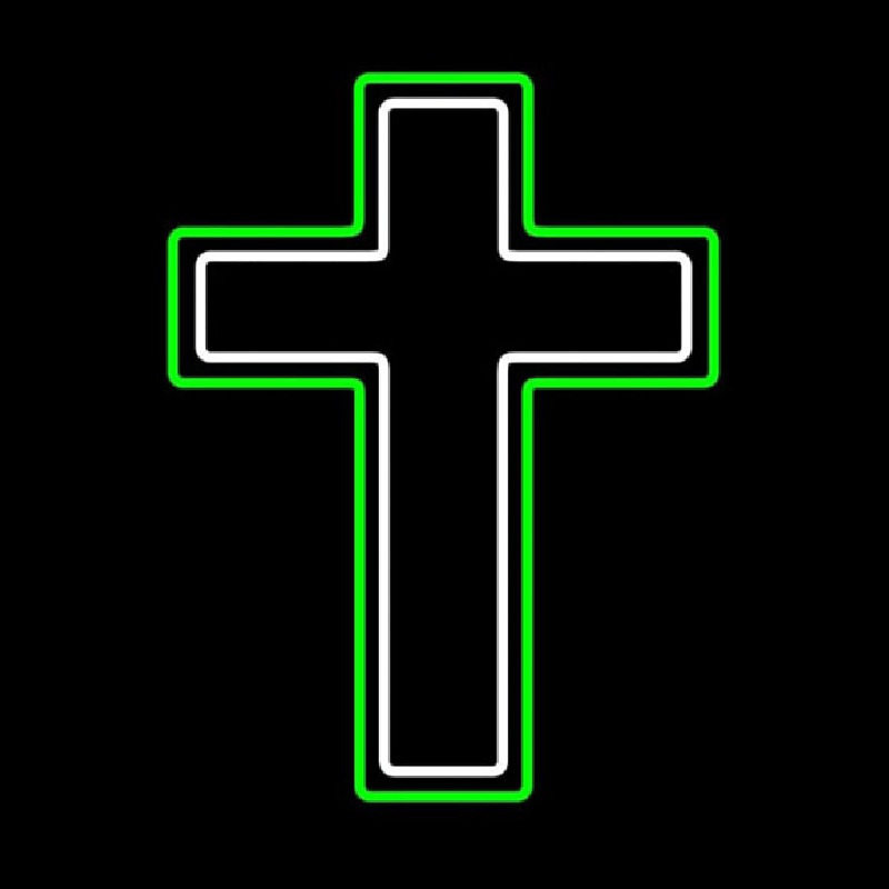 Green And White Christian Cross Leuchtreklame