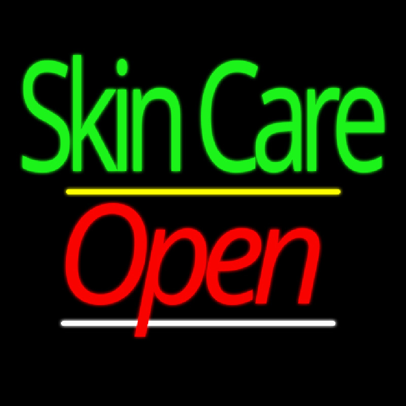 Green Block Skin Care Yellow Line Open Leuchtreklame