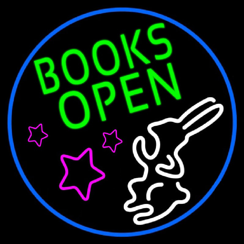 Green Books With Rabbit Logo Open Leuchtreklame