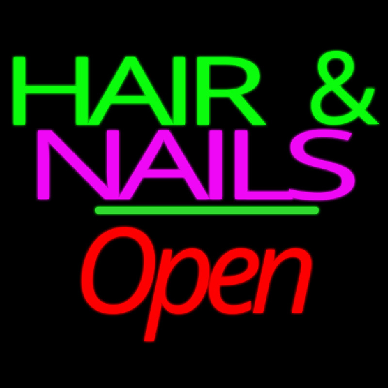 Green Hair And Nails Open Leuchtreklame