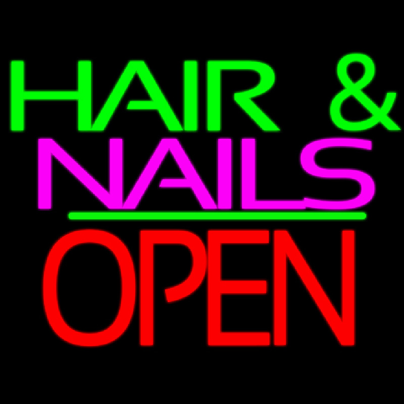 Green Hair And Nails Pink Block Open Leuchtreklame