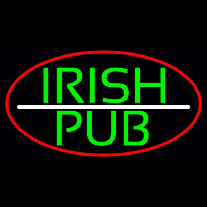 Green Irish Pub Oval With Red Border Leuchtreklame