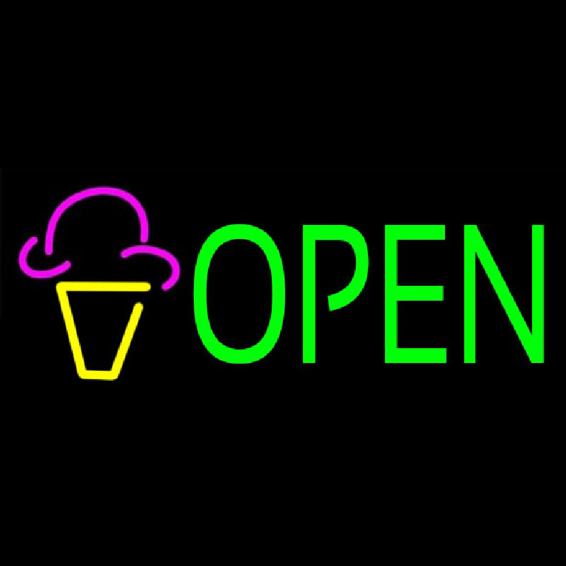 Green Open Ice Cream Cone Leuchtreklame