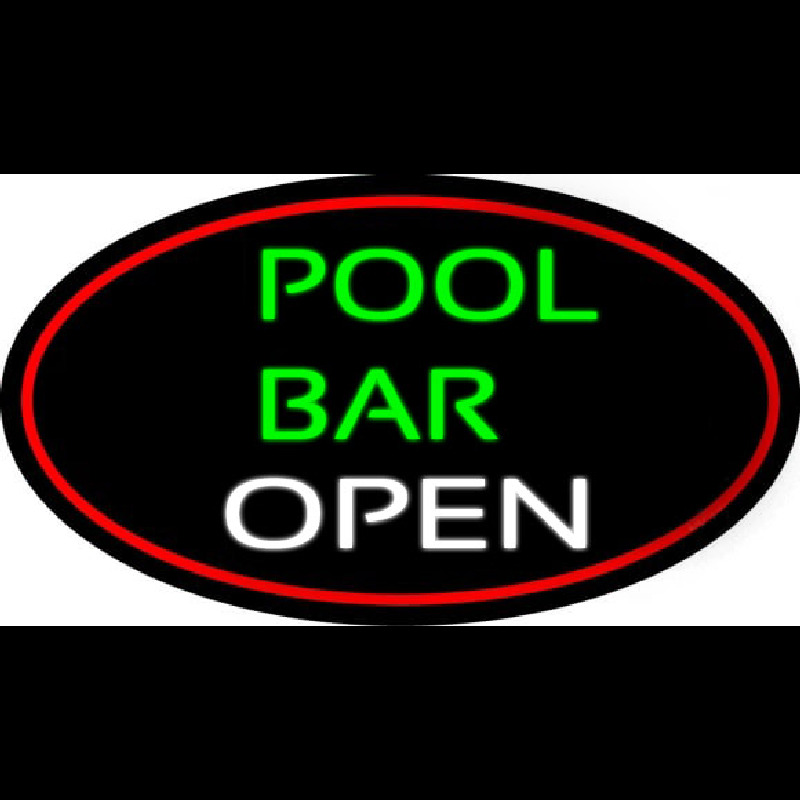 Green Pool Bar Open Oval With Red Border Leuchtreklame