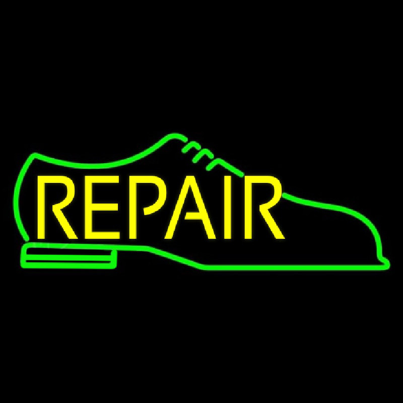 Green Shoe Yellow Repair Leuchtreklame