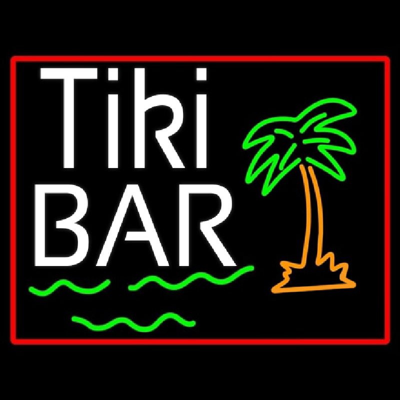 Green Tiki Bar With Palm Tree Leuchtreklame