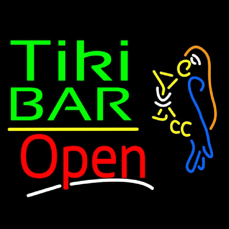 Green Tiki Bar With Parrot Martini Glass Open Leuchtreklame