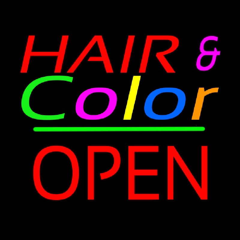 Hair And Color Block Open Green Line Leuchtreklame