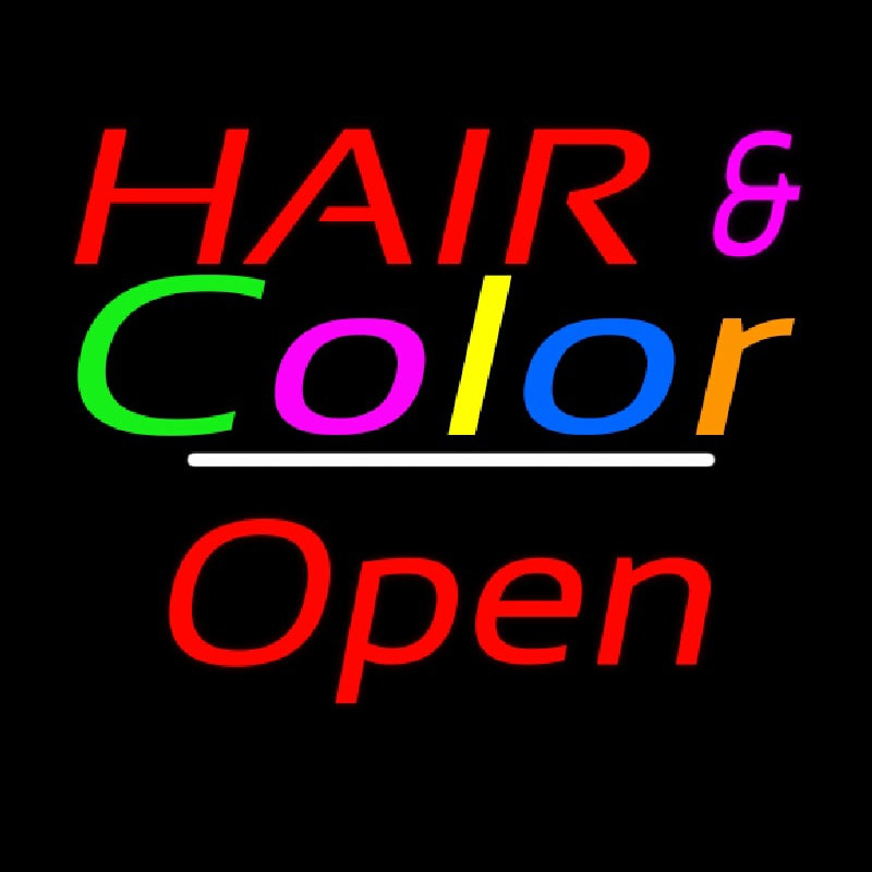 Hair And Color Open White Line Leuchtreklame