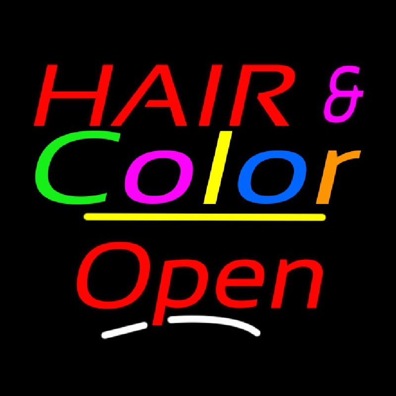 Hair And Color Open Yellow Line Leuchtreklame