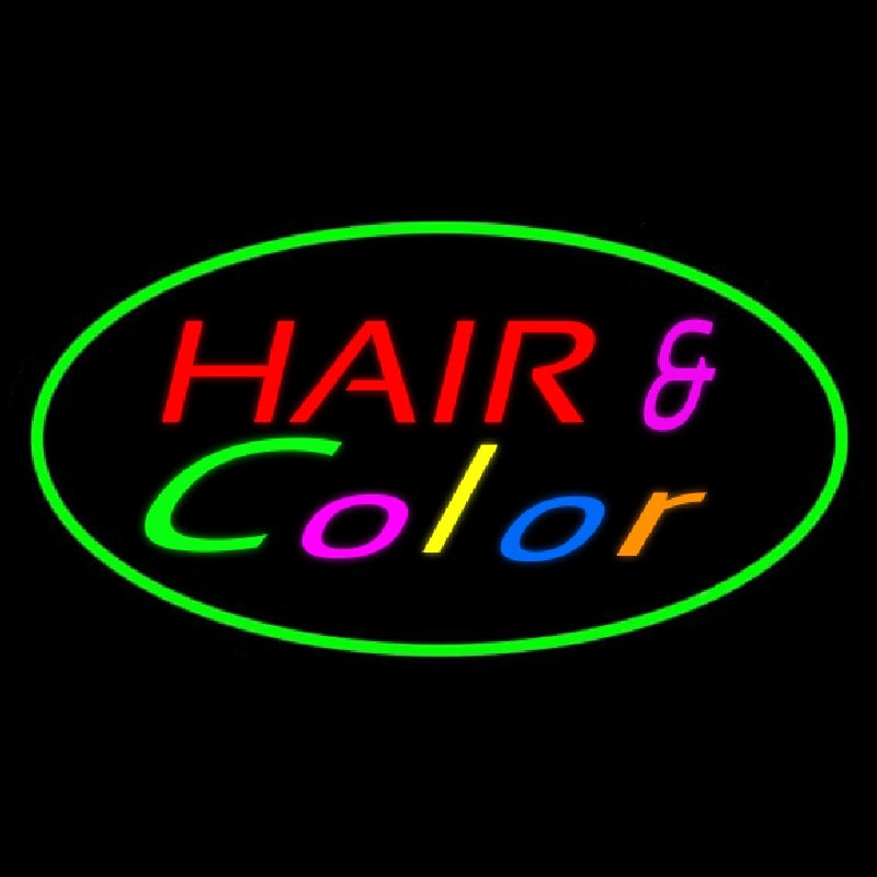 Hair And Color Oval Green Leuchtreklame