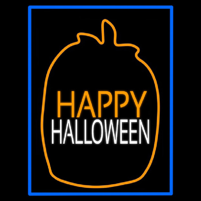 Happy Halloween With Blue Border Leuchtreklame