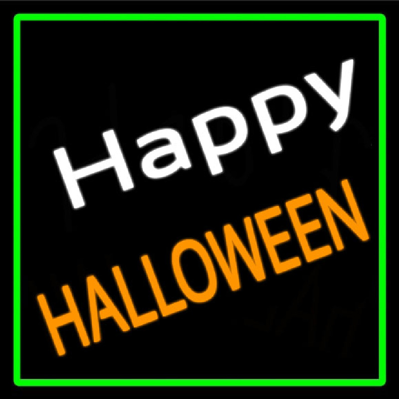 Happy Halloween With Green Border Leuchtreklame