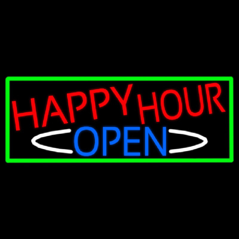 Happy Hour Open With Green Border Leuchtreklame