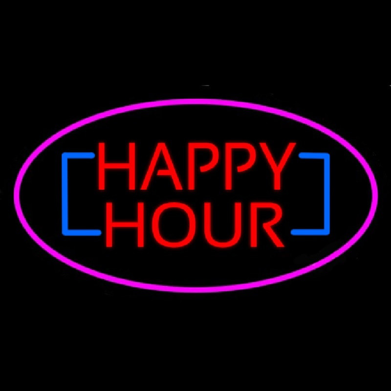 Happy Hour Oval Pink Leuchtreklame