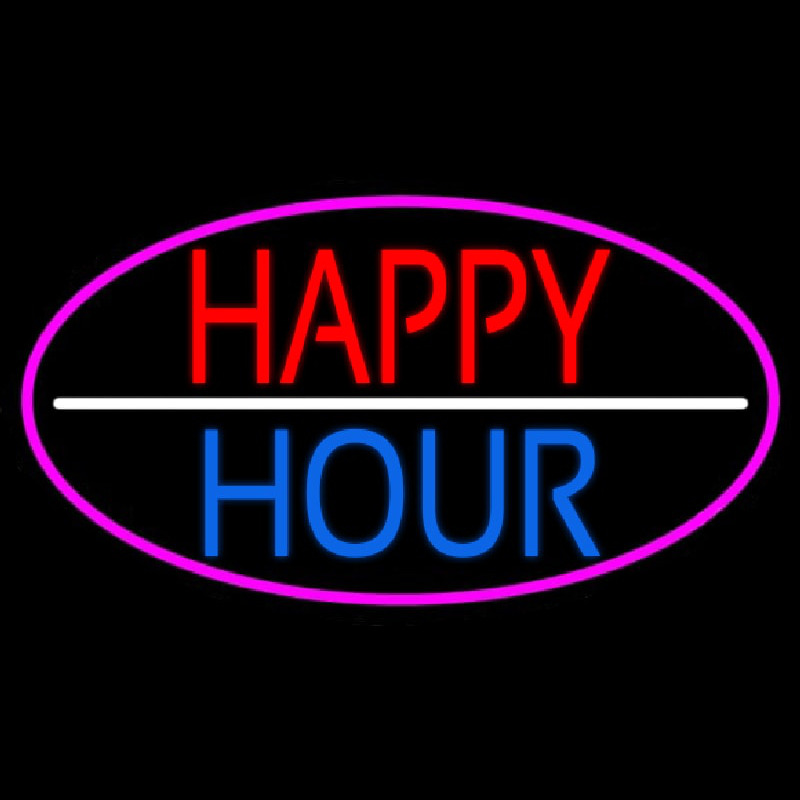 Happy Hour Oval With Pink Border Leuchtreklame