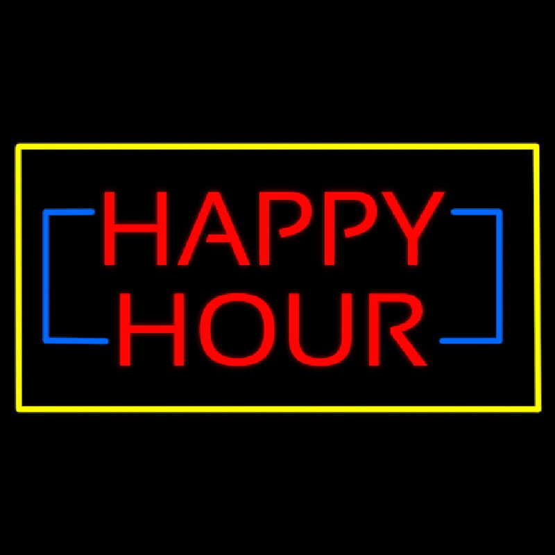 Happy Hour Rectangle Yellow Leuchtreklame