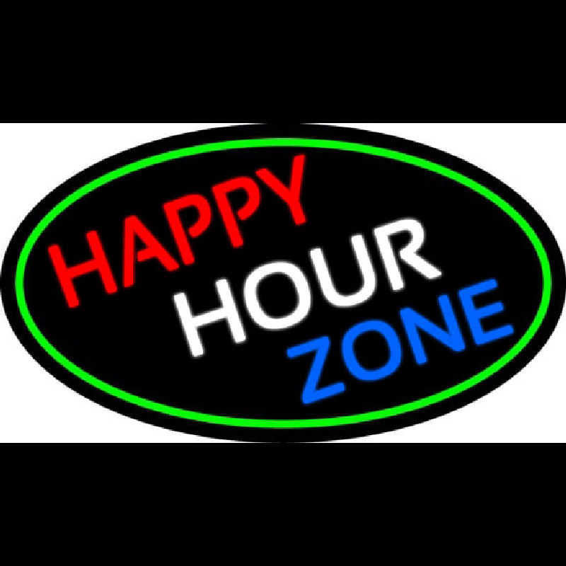 Happy Hour Zone Oval With Green Border Leuchtreklame