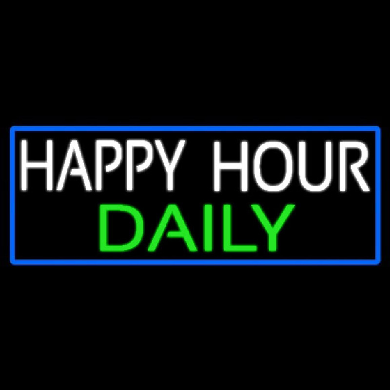 Happy Hours Daily With Blue Border Leuchtreklame