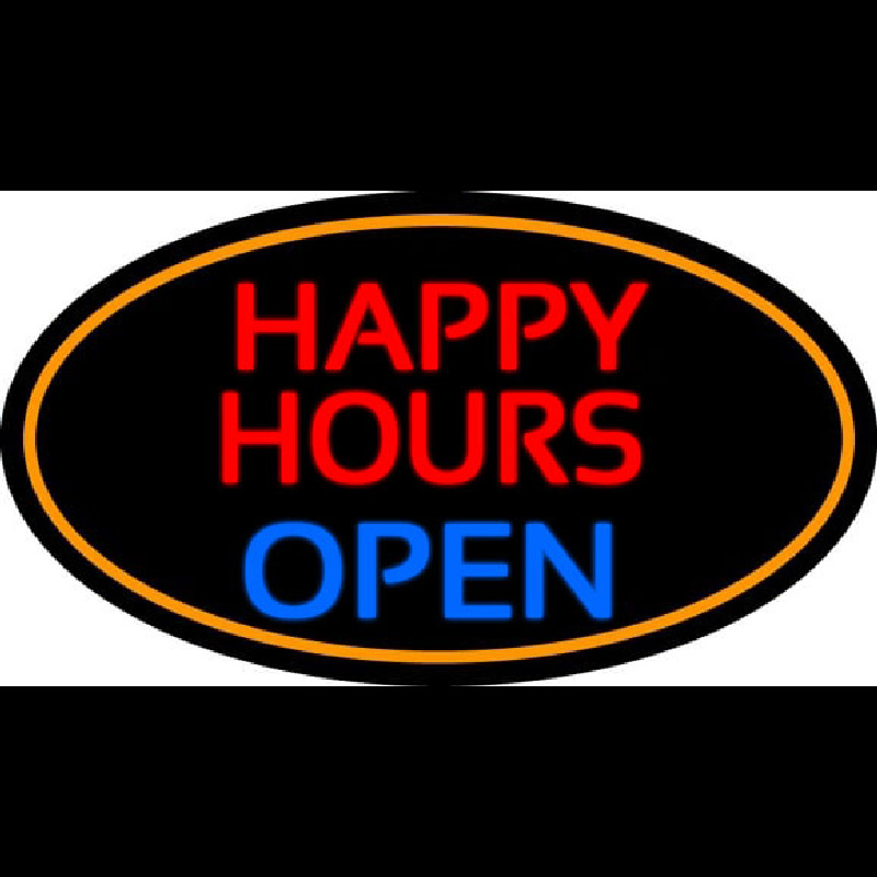 Happy Hours Open Oval With Orange Border Leuchtreklame