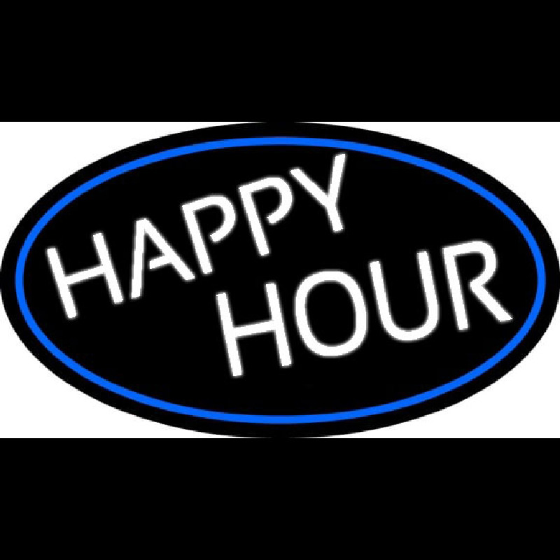 Happy Hours Oval With Blue Border Leuchtreklame