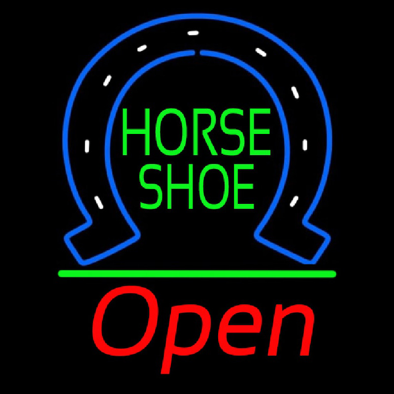Horseshoe Open With Green Line Leuchtreklame