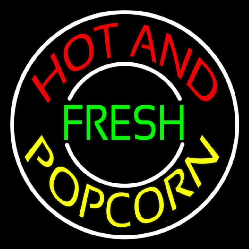 Hot And Fresh Popcorn With Border Leuchtreklame