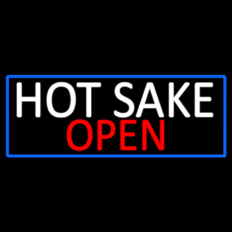 Hot Sake Open With Blue Border Leuchtreklame