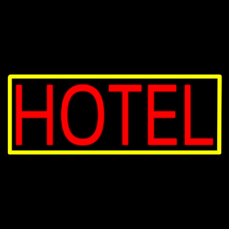 Hotel With Yellow Border Leuchtreklame