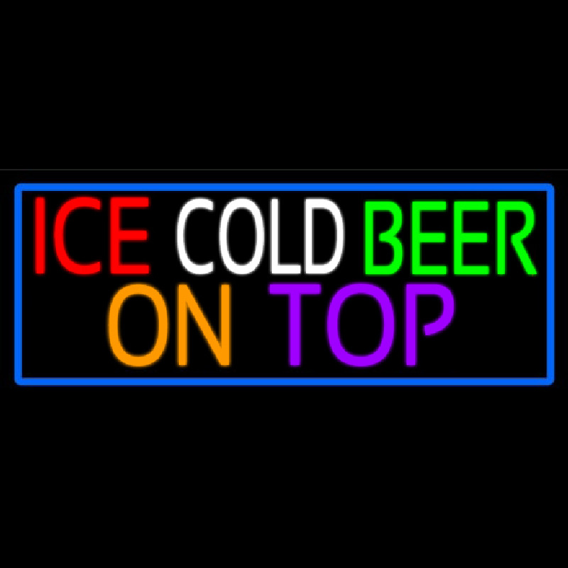 Ice Cold Beer On Top With Blue Border Leuchtreklame