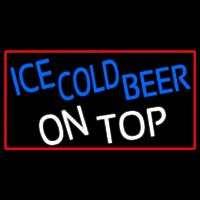 Ice Cold Beer On Top With Red Border Leuchtreklame