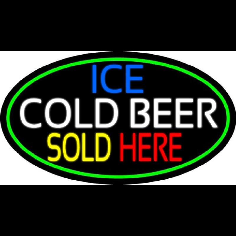 Ice Cold Beer Sold Here With Green Border Leuchtreklame