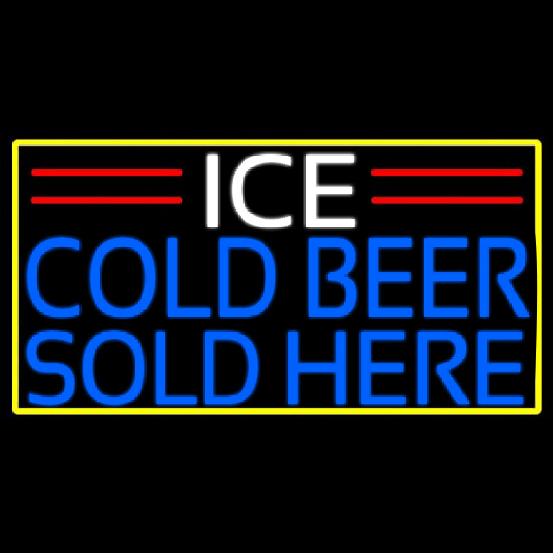 Ice Cold Beer Sold Here With Yellow Border Leuchtreklame