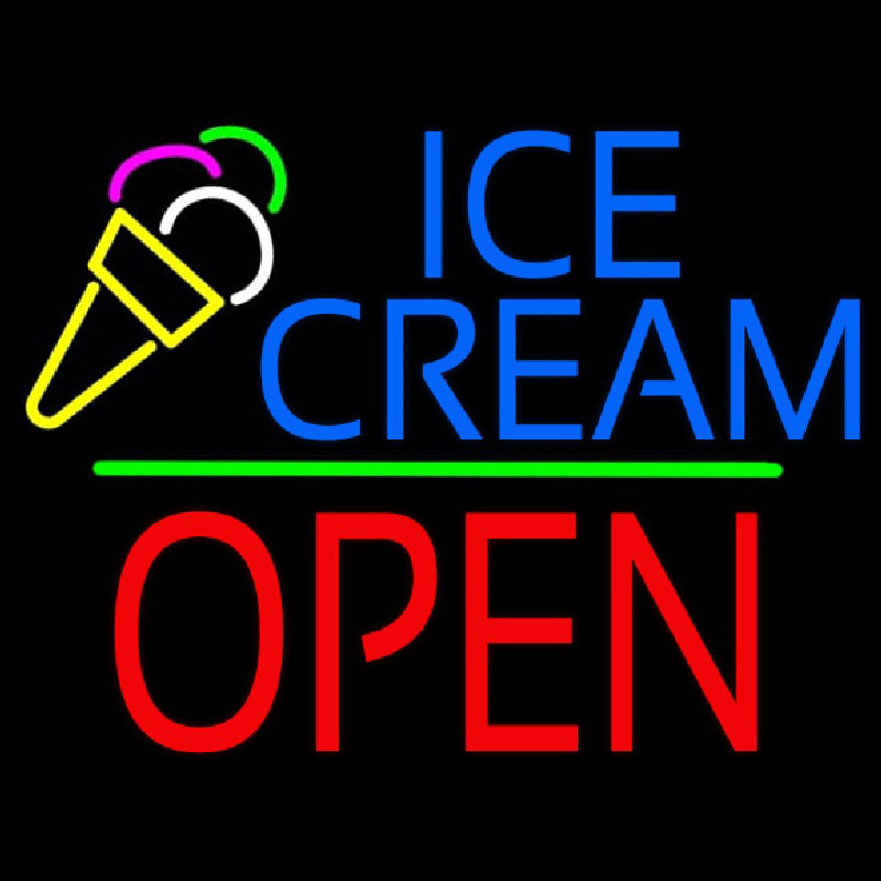 Ice Cream Logo Block Open Green Line Leuchtreklame