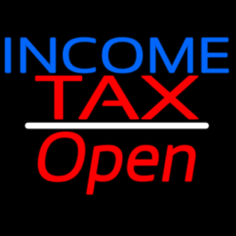 Income Ta  Open White Line Leuchtreklame