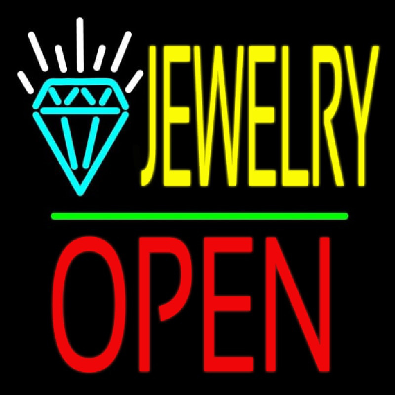 Jewelry Logo Block Open Green Line Leuchtreklame
