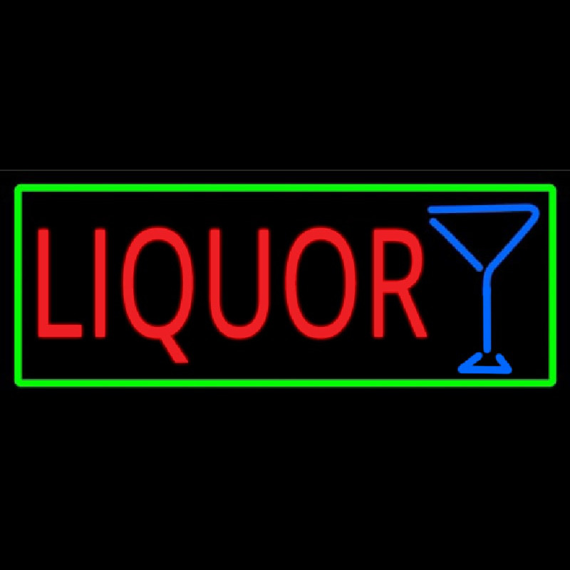 Liquor And Martini Glass With Green Border Leuchtreklame