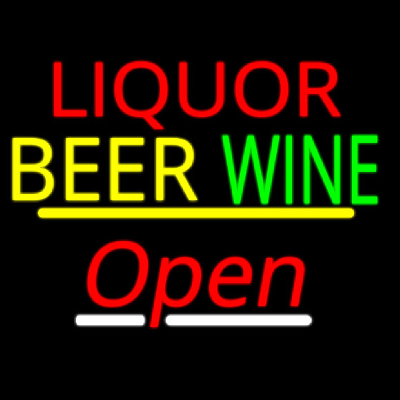 Liquor Beer Wine Open Yellow Line Leuchtreklame
