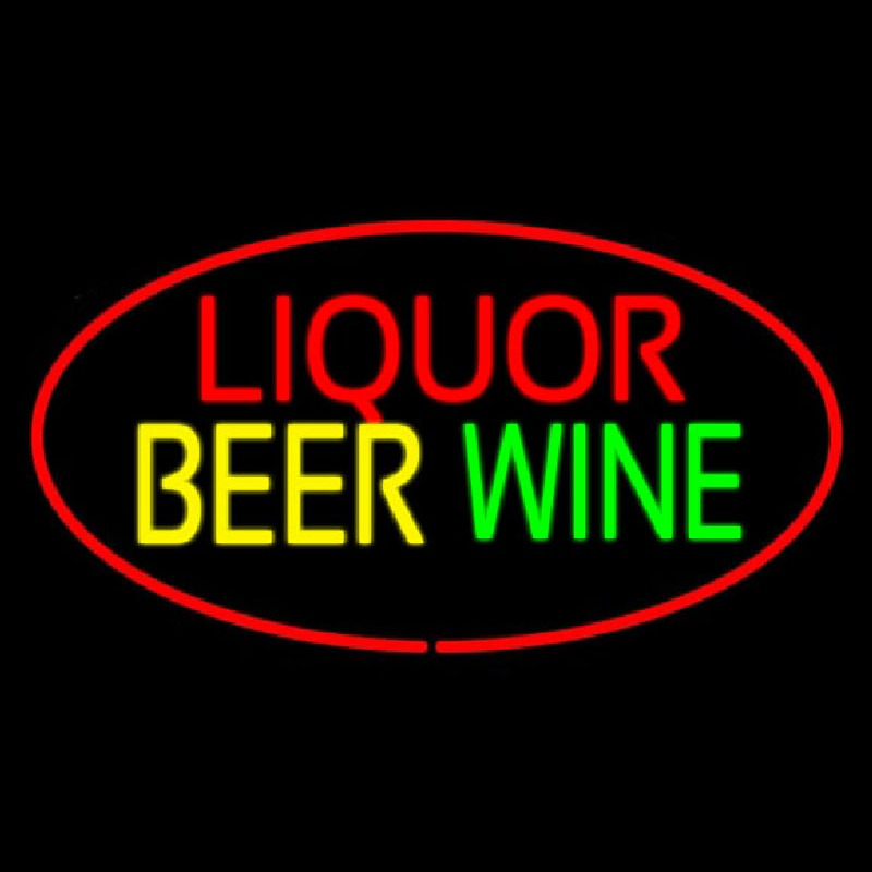 Liquor Beer Wine Oval Red Leuchtreklame