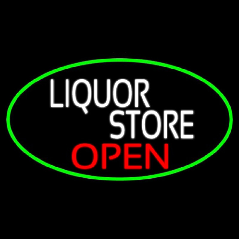 Liquor Store Open Oval With Green Border Leuchtreklame