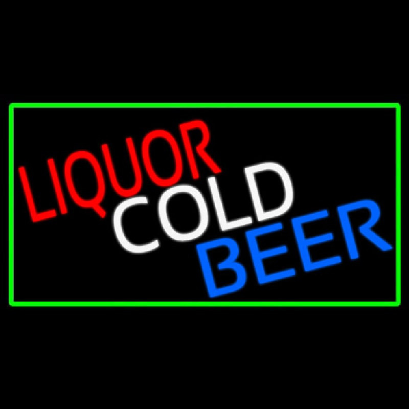 Liquors Cold Beer With Green Border Leuchtreklame