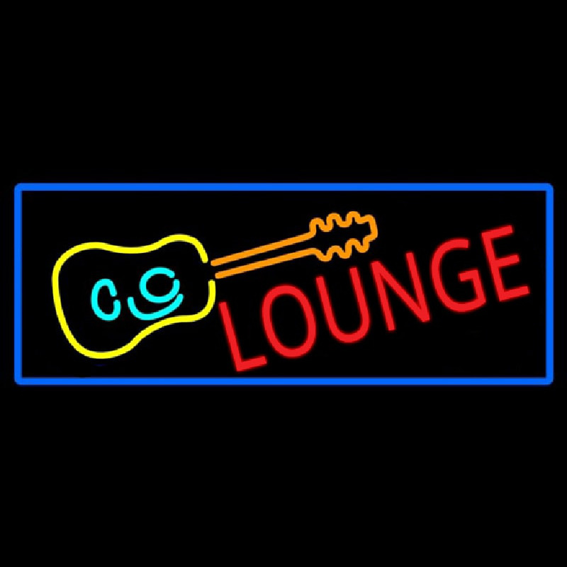 Lounge And Guitar With Blue Border Leuchtreklame