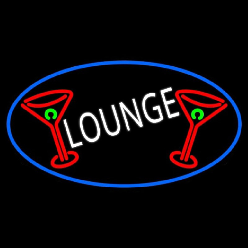 Lounge And Martini Glass Oval With Blue Border Leuchtreklame