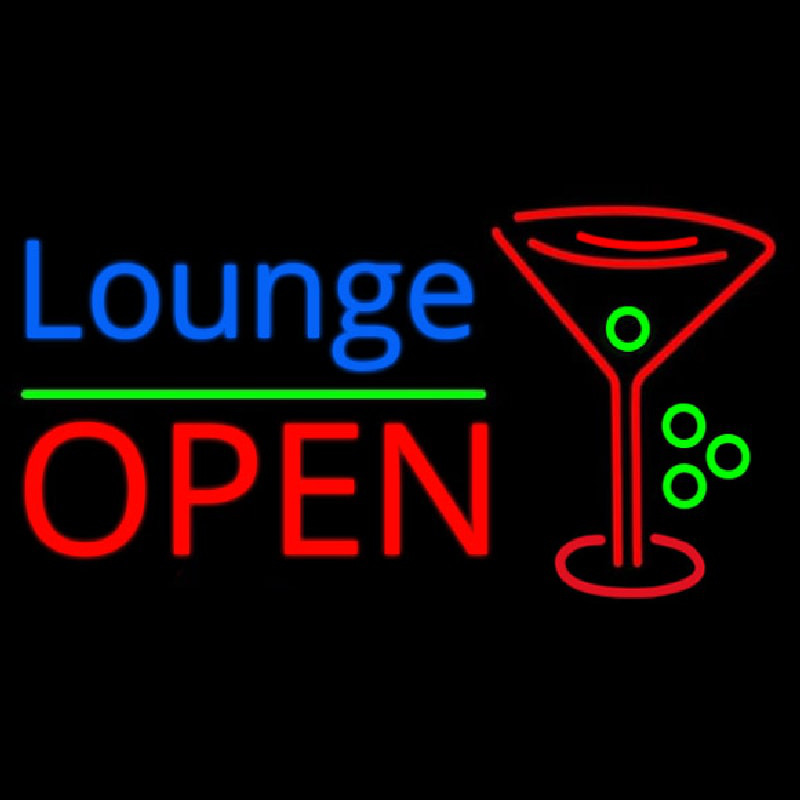 Lounge With Martini Glass Open 1 Leuchtreklame